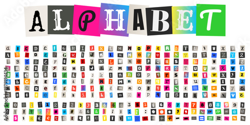 Ransom Note Style Alphabet Letters and Numbers for Anonymous Message Design