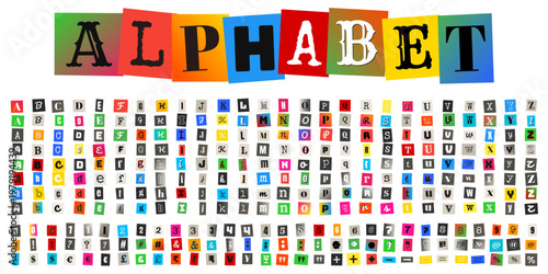 Ransom Note Style Alphabet Letters Numbers and Symbols for Anonymous Message Design