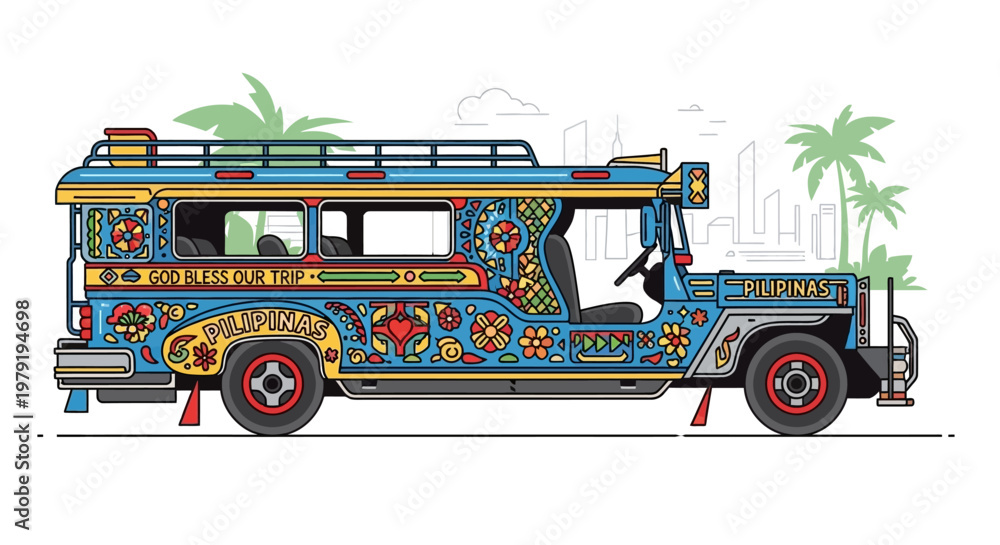 Fototapeta premium Colorful Filipino Jeepney - Iconic Philippine Transport Art