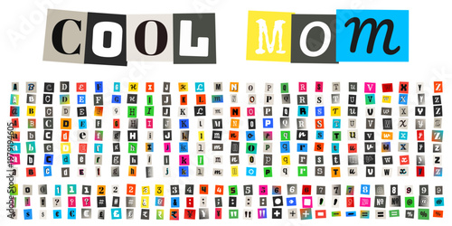 Ransom note style alphabet and numbers for Mother's Day DIY cards with Cool Mom text