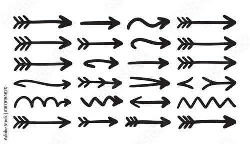 Tribal arrow collection with feathers and fletching hand drawn sketch vector illustration for ethnic design.