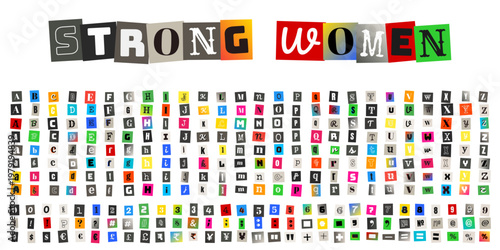 Strong Women Ransom Note Typography Kit for Feminist Activism and Empowerment Posters