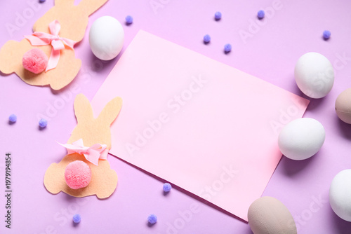 Easter eggs, felt bunnies a...