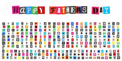 Anonymous Ransom Note Style Happy Father's Day Typography and Alphabet Set