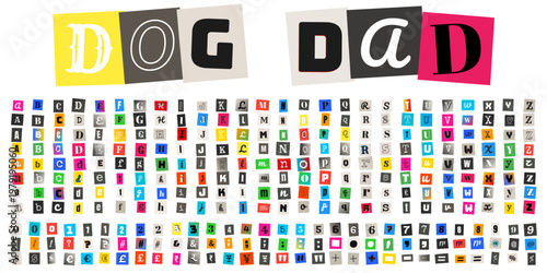 Dog Dad Ransom Note Style Cutout Letters for Fathers Day Gift Design and Collage Art