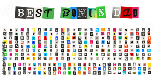 Ransom Note Alphabet Letters with Best Bonus Dad Message for Father's Day Card Design