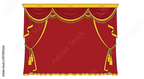 Red stage curtains with gold trim and tassels a theatrical backdrop