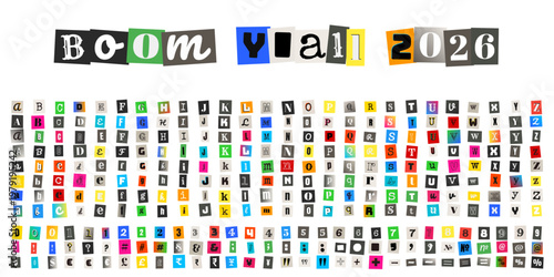 Ransom Note Alphabet Letters and Numbers for True Crime Podcast Branding and Mystery Collage