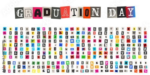 Ransom Note Style Graduation Day Text and Alphabet Cutouts for Scrapbooking