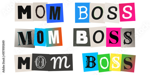 Mom Boss Ransom Note Style Typography for Mompreneur Branding and Female Leadership