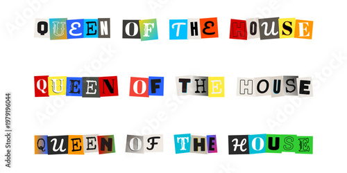 Queen of the House ransom note style typography for feminist home decor and edgy motherhood