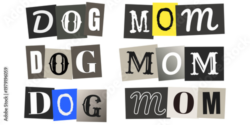 Ransom Note Style Dog Mom Typography, Punk Rock Aesthetic Pet Parent Graphics
