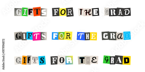 Ransom Note Style Graduation Gift Graphics, Colorful Cut Out Letters for Grad Party Decor