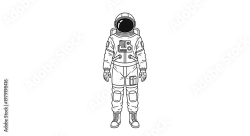 Astronaut illustration in a detailed line drawing style.