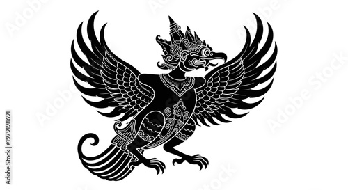 Garuda Silhouette, Mythological Bird with Wings Spread, Indonesian Symbol