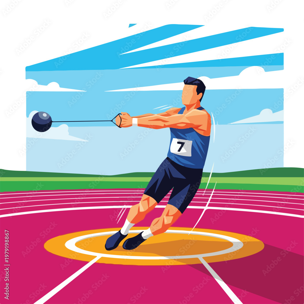 Εκτύπωση καμβά Man throwing shot put athletic event.