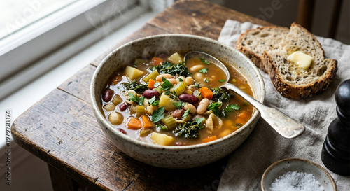 A delicious gourmet meal featuring bowls of healthy rice with vegetables, savory lentil stew, and a hearty meat dish served as a traditional cuisine lunch