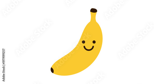 Cute Banana Character with Smiling Face, Isolated on White Background