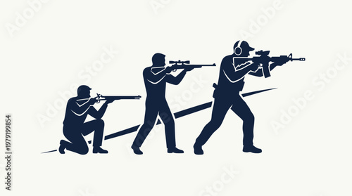 Shooters in Action Silhouettes Shooting Range and Training