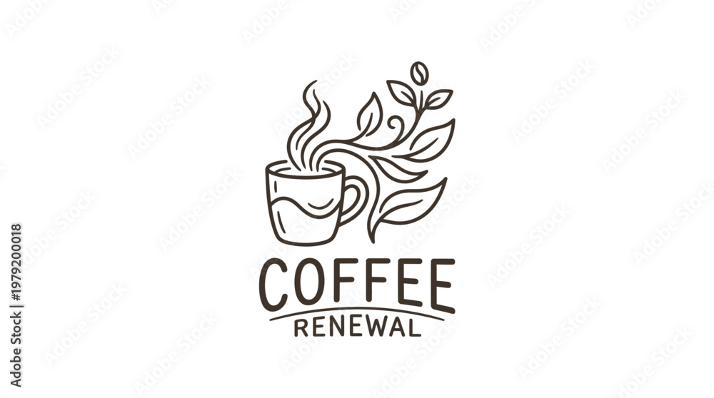 Fototapeta premium Coffee Cup Logo with Leaves and Steam
