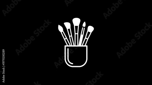 Minimalist Makeup Brush Icon on Black Background