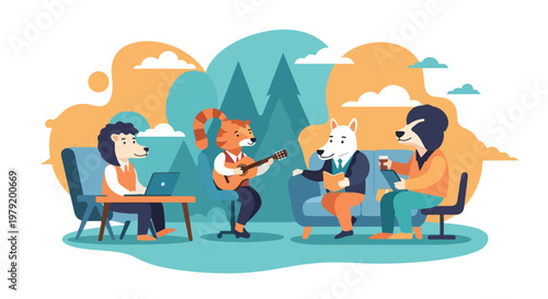 People sitting in a meeting together.