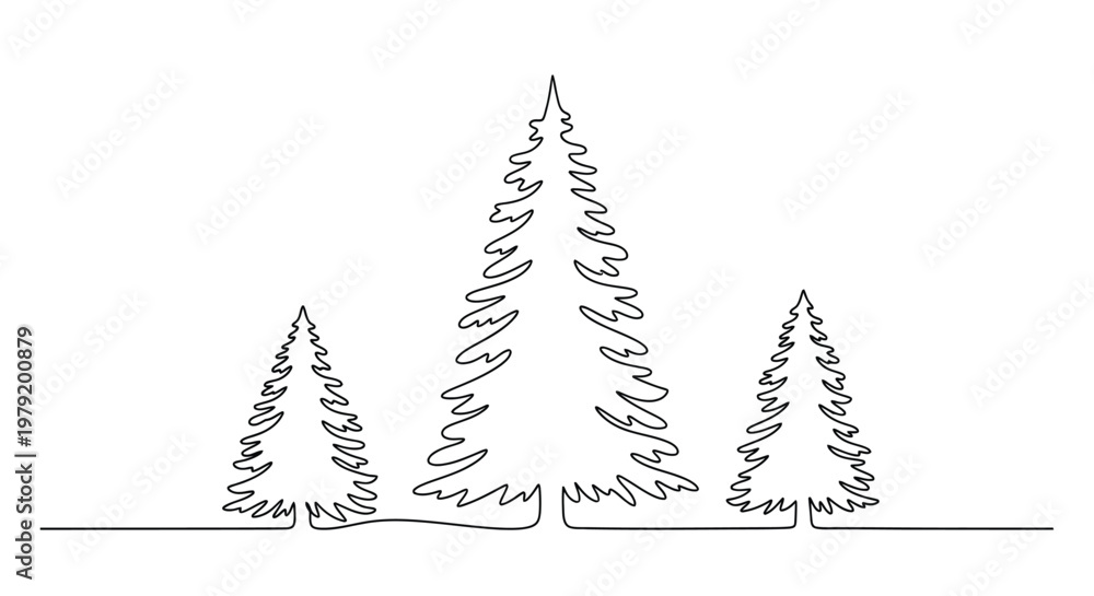Obraz premium Minimalist line art of pine trees forest in a continuous one line drawing style