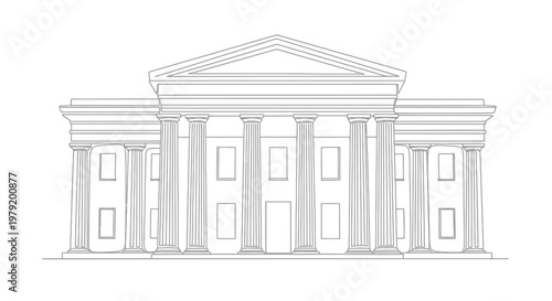 Classical architecture building with columns in a continuous line drawing style
