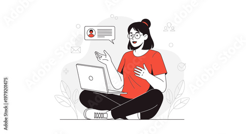 Woman with Laptop, Video Call, Communication, Online Meeting, Freelancer, Remote Work