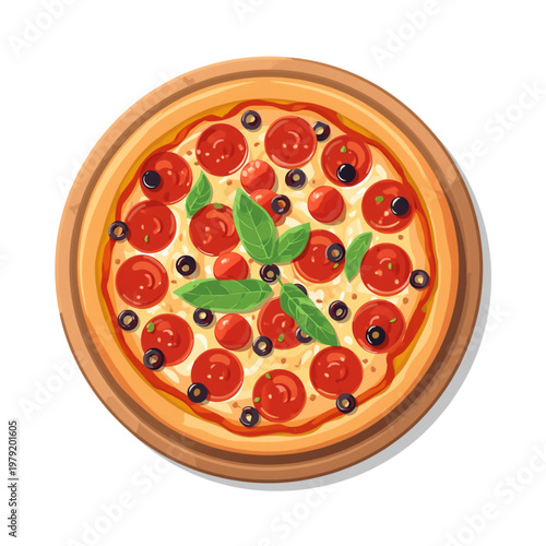 Gourmet Pepperoni Pizza Vector Illustration with Fresh Toppings