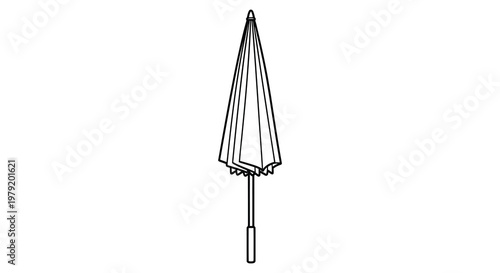 Simple line drawing of a closed parasol or umbrella isolated on white