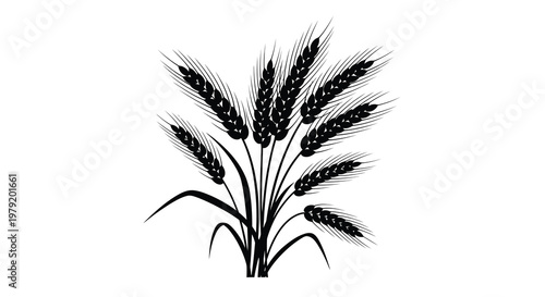 A black silhouette of several wheat stalks with detailed grain heads