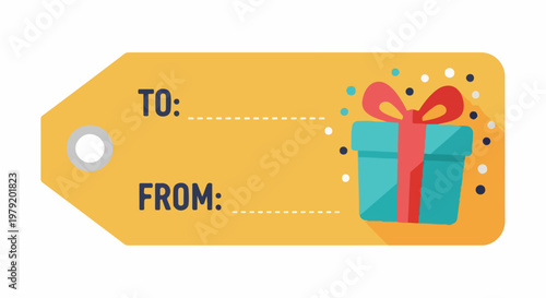 Gift Tag with Present and Ribbon.