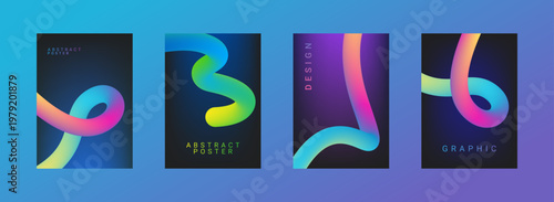 Line ribbon wavy with poster shape color and abstract background pattern. Curve colorful gradient with organic line green and vector design element. Wave doodle line with art blue poster.
