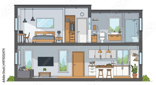 Modern home interior with furniture.