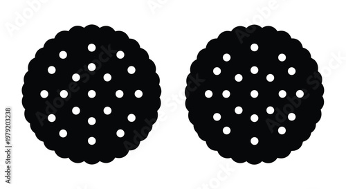 Two dark chocolate cookies with white spots simple graphic design