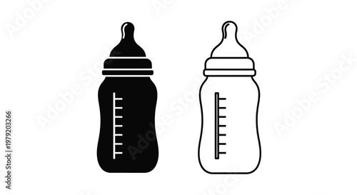 Two baby bottles depicted in contrasting black and white silhouettes