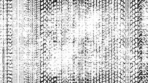 Grunge tire track background, distressed vector texture, transparent
