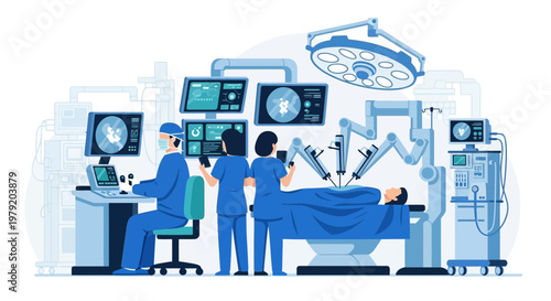 Robotic Surgery: Surgeon Controls Robot Arm for Minimally Invasive Operation in Modern Operating Room
