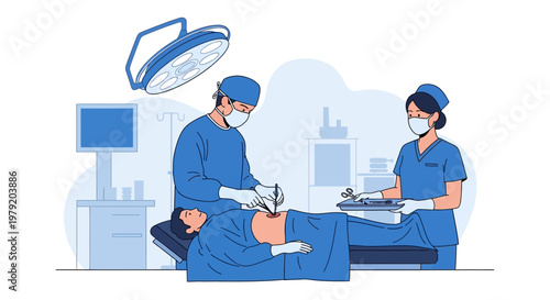 Surgeon and Nurse Performing Laparoscopic Surgery on Patient in Operating Room