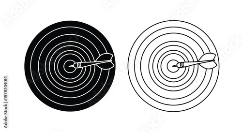 Two dartboards one black and one white each hit by a single dart