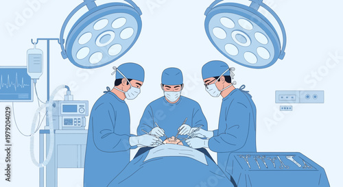 Surgeons Performing Operation in Operating Room with Medical Equipment