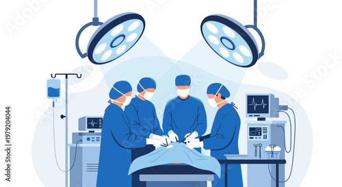 Surgeons Performing Operation In Operating Room With Medical Equipment