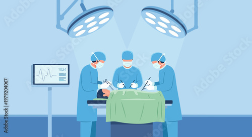 Surgeons Performing Operation in Operating Room with Medical Equipment