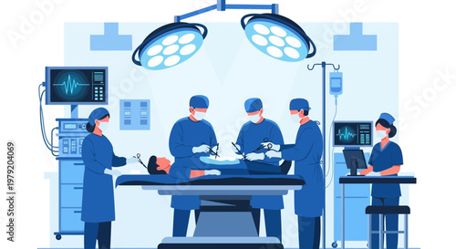 Surgeons Performing Operation in Operating Room with Medical Equipment