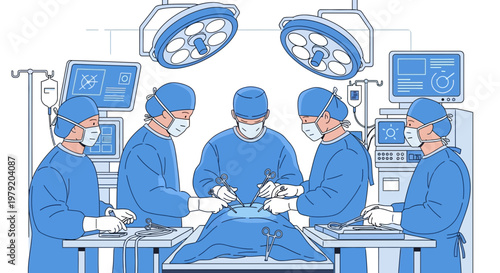 Surgeons Performing Operation in Operating Room with Medical Equipment