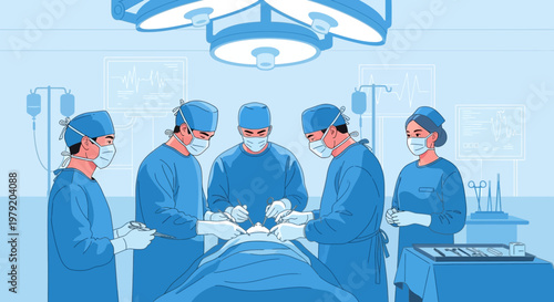 Surgeons Performing Operation in Operating Room with Medical Equipment