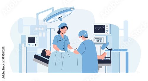 Surgeons Performing Operation in Operating Room with Patient and Medical Equipment