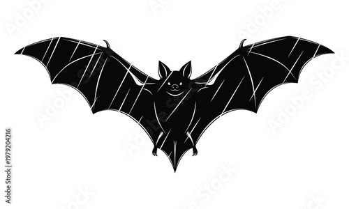 Detailed sketch of a bat in flight with spread wings