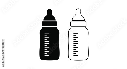 Two baby bottles depicted in contrasting black and white silhouettes